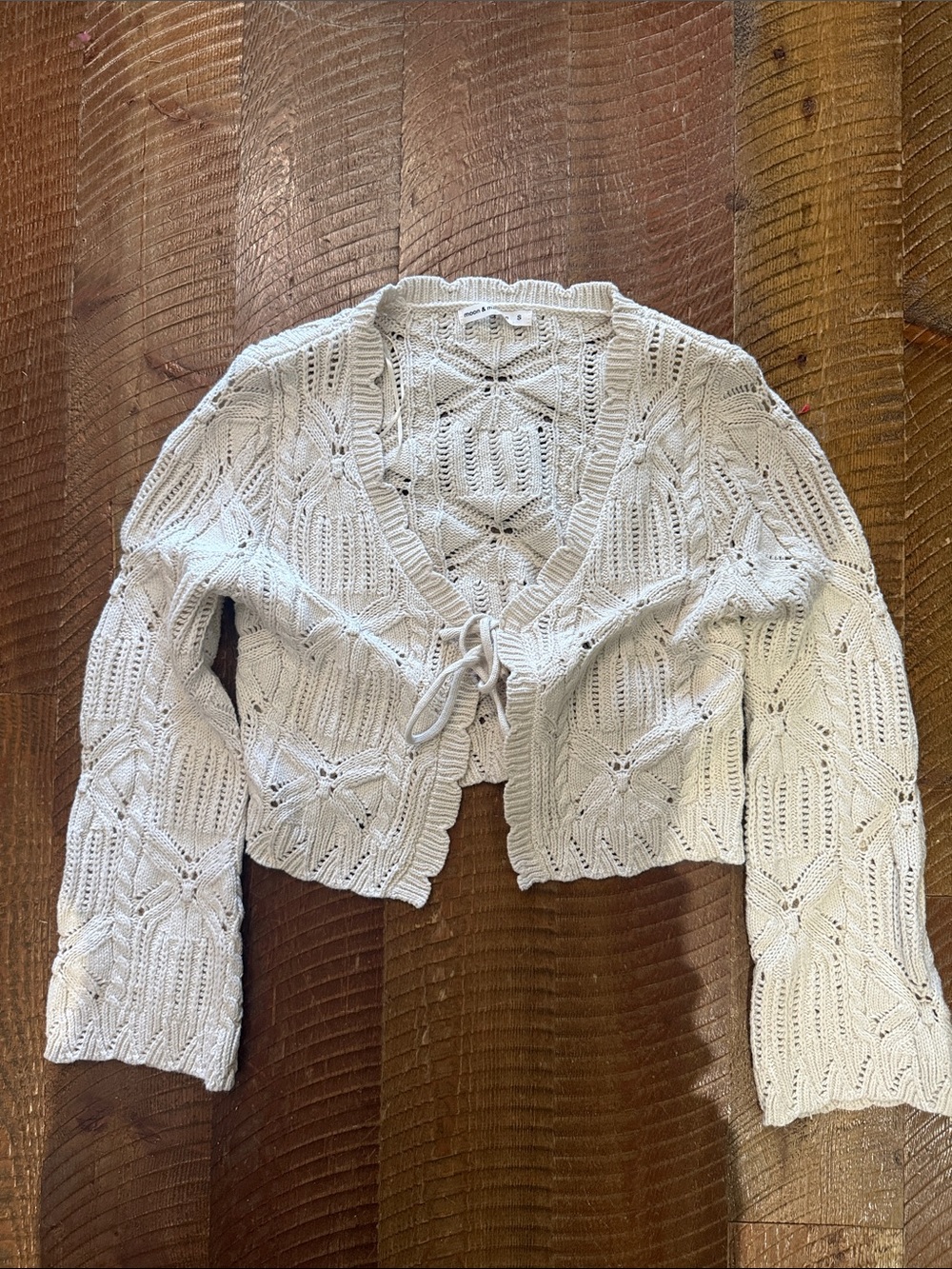 moon & madison Cream Crochet Tie-Front Cardigan